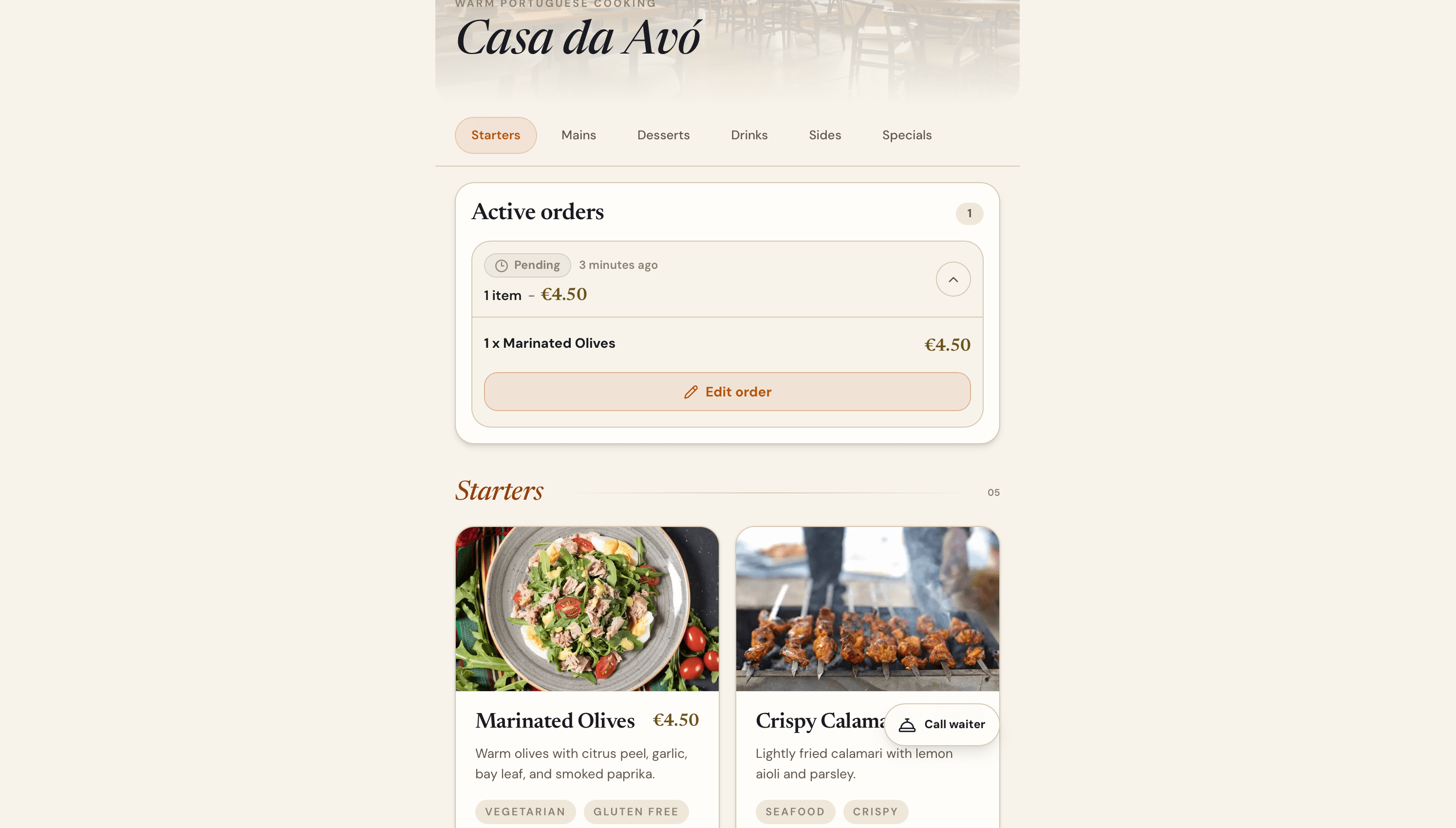 TOMARestaurant customer QR ordering view